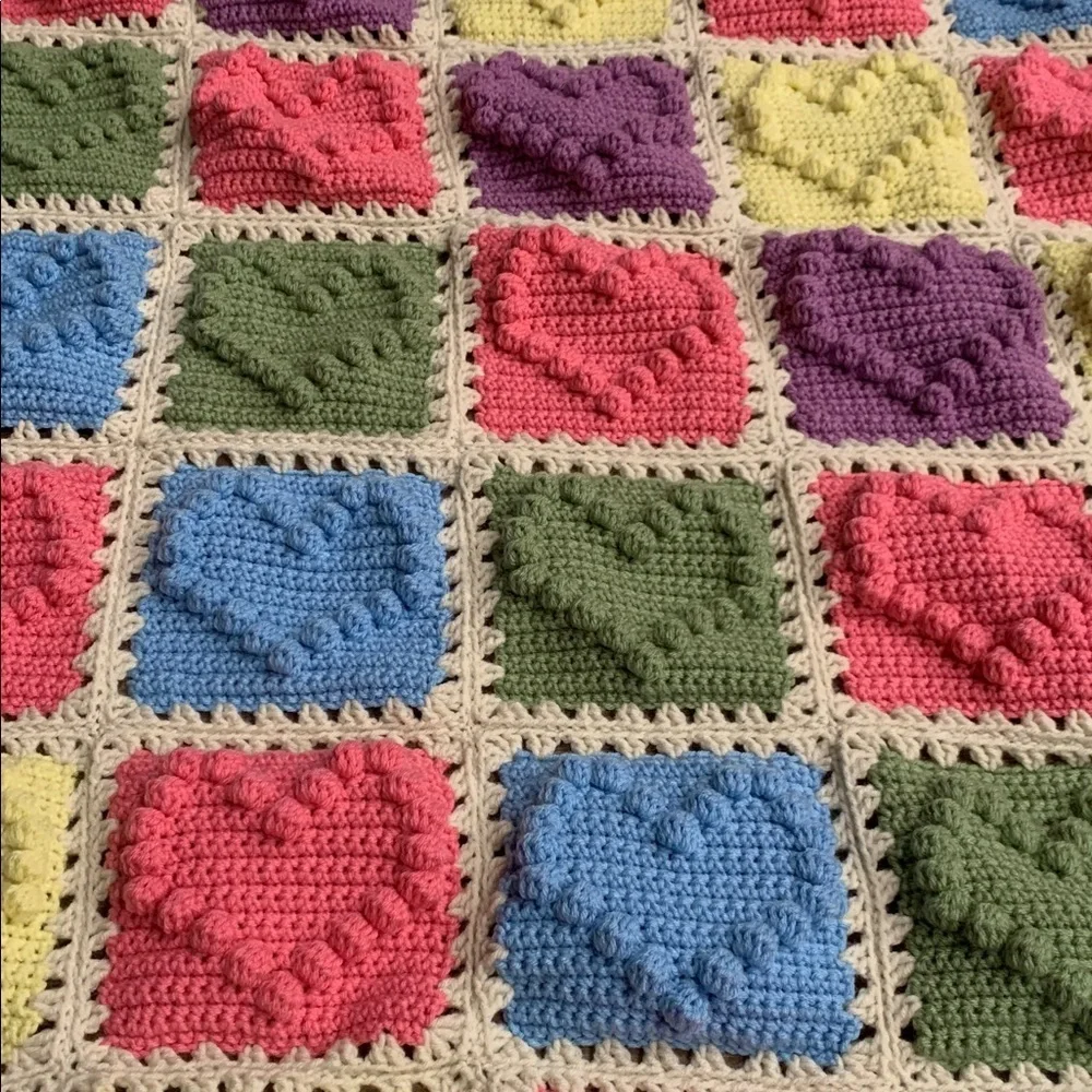 Colorful Crochet Heart Blanket